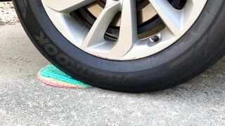 EXPERIMENT: Car vs Rainbow Tower Ring - Crushing Crunchy & Soft Things by Car!
