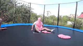 JUMPING ON A GIANT FLUFFY SLIME LYING ON A TRAMPOLINE! 50KG FLUFFY SLIME!
