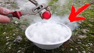 EXPERIMENT Glowing 1000 Degree METAL BALL vs DRY ICE!!!