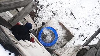 24 Kilogram Kettlebell Dropped on the Completely Frozen Trampoline!