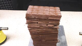 Experiment Glowing 1000 degree Knife VS 100 Chocolate Bars!