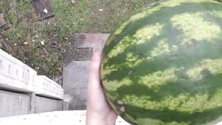 What if I drop a watermelon on a watermelon or pumpkin or melon? 5th floor drop challenge!
