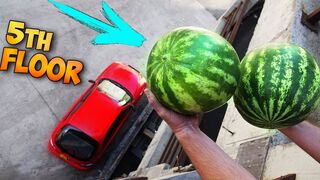 WHAT IF I DROP TWO WATERMELONS ON MY CAR FROM THE FIFTH FLOOR?!? BET WITH MY FRIEND 