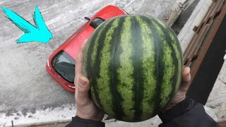 WHAT WILL HAPPEN IF YOU THROW A WATERMELON ON a CAR with 5 floors ?!