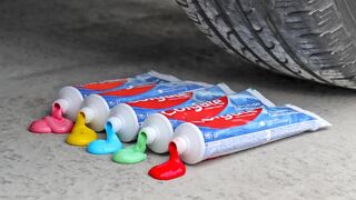 Crushing Crunchy & Soft Things by Car! Experiment: Car vs Rainbow Toothpaste