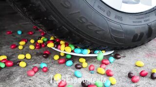 Crushing Crunchy & Soft Things by Car! Experiment: Car vs M&M Candy Plate