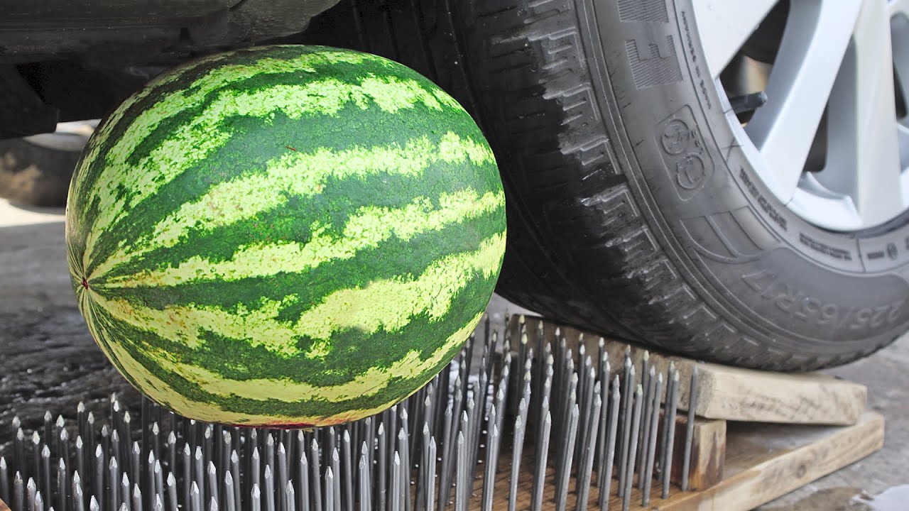 Experiment: Car vs 200 Nails & Watermelon | Crushing Crunchy & Soft