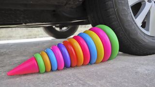 EXPERIMENT: Car vs Rainbow Tower Ring | Crushing Crunchy & Soft Things by Car!