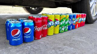 Experiment: Car vs Coca-Cola, Pepsi, Fanta, 7up, Sprite | Crushing Crunchy & Soft Things by Car!
