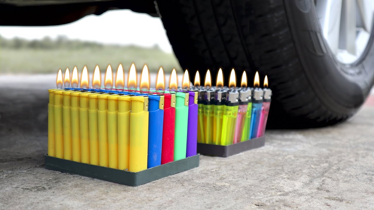 EXPERIMENT CAR VS 100 LIGHTERS