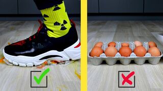 Crushing Crunchy & Soft Things by Sneakers. Experiment: Sneakers vs Eggs