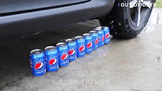 Experiment Car vs Pepsi, M&M slime, iPhone 4 box & 20 eggs | Crushing Crunchy & Soft Things