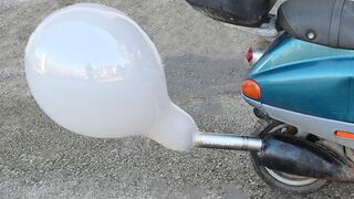 EXPERIMENT HUGE BALLOON on MOTORCYCLE EXHAUST