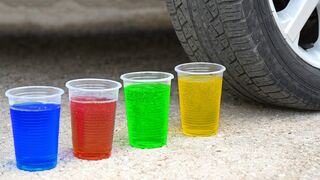 EXPERIMENT CAR vs COLORED CUPS Crushing Crunchy & Soft Things by Car!