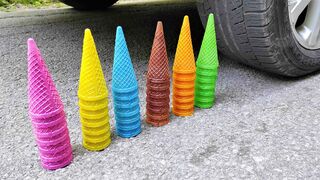 EXPERIMENT CAR vs ICE CREAM CONE Crushing Crunchy & Soft Things by Car!