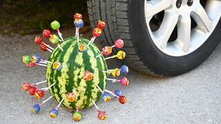 EXPERIMENT CAR vs WATERMELON LOLLIPOPS Crushing Crunchy & Soft Things by Car!
