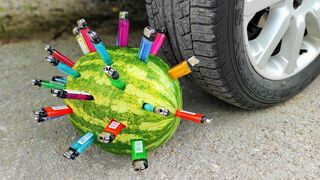 EXPERIMENT CAR vs WATERMELON LIGHTERS Crushing Crunchy & Soft Things by Car!