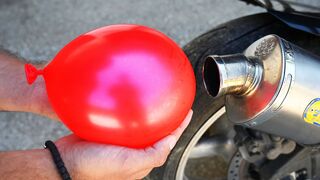EXPERIMENT WATER BALLOONS in MOTORCYCLE EXHAUST
