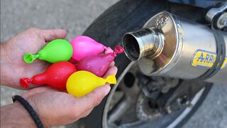 EXPERIMENT WATER BALLOONS in MOTORCYCLE EXHAUST