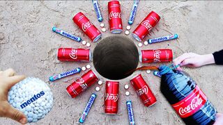 SUPER reaction! Experiment Volcano Coca Cola vs Mentos Underground!