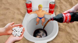 Experiment !! Stretch Armstrong VS Cola and Mentos in Toilet