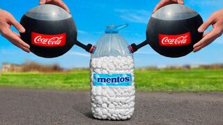 Experiment: Two Balloons of Coca Cola VS Bottle of Mentos  Super Reaction!