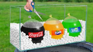 Experiment: Giant Balloons of Coca Cola, Fanta and Sprite VS Mentos!
