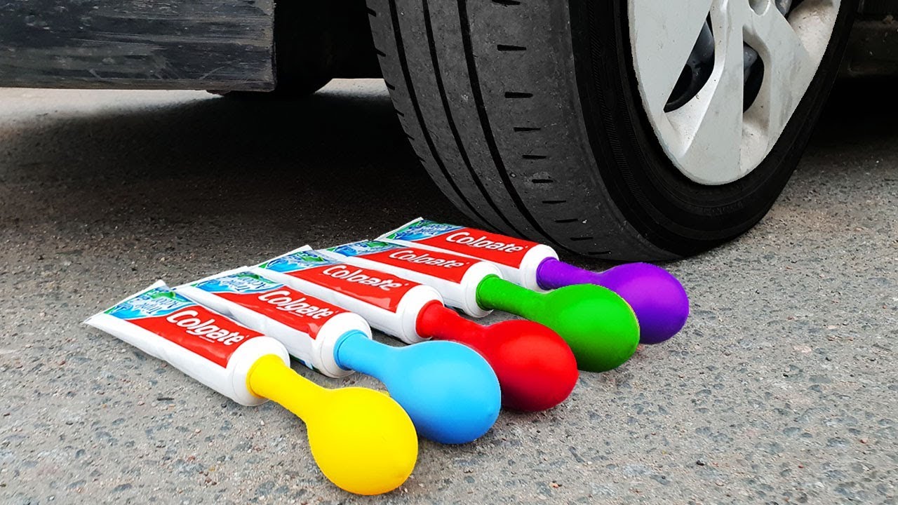 Experiment Car Vs Toothpaste and Balloons