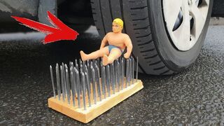 Experiment: Car Vs Stretch Armstrong and Nail Bed