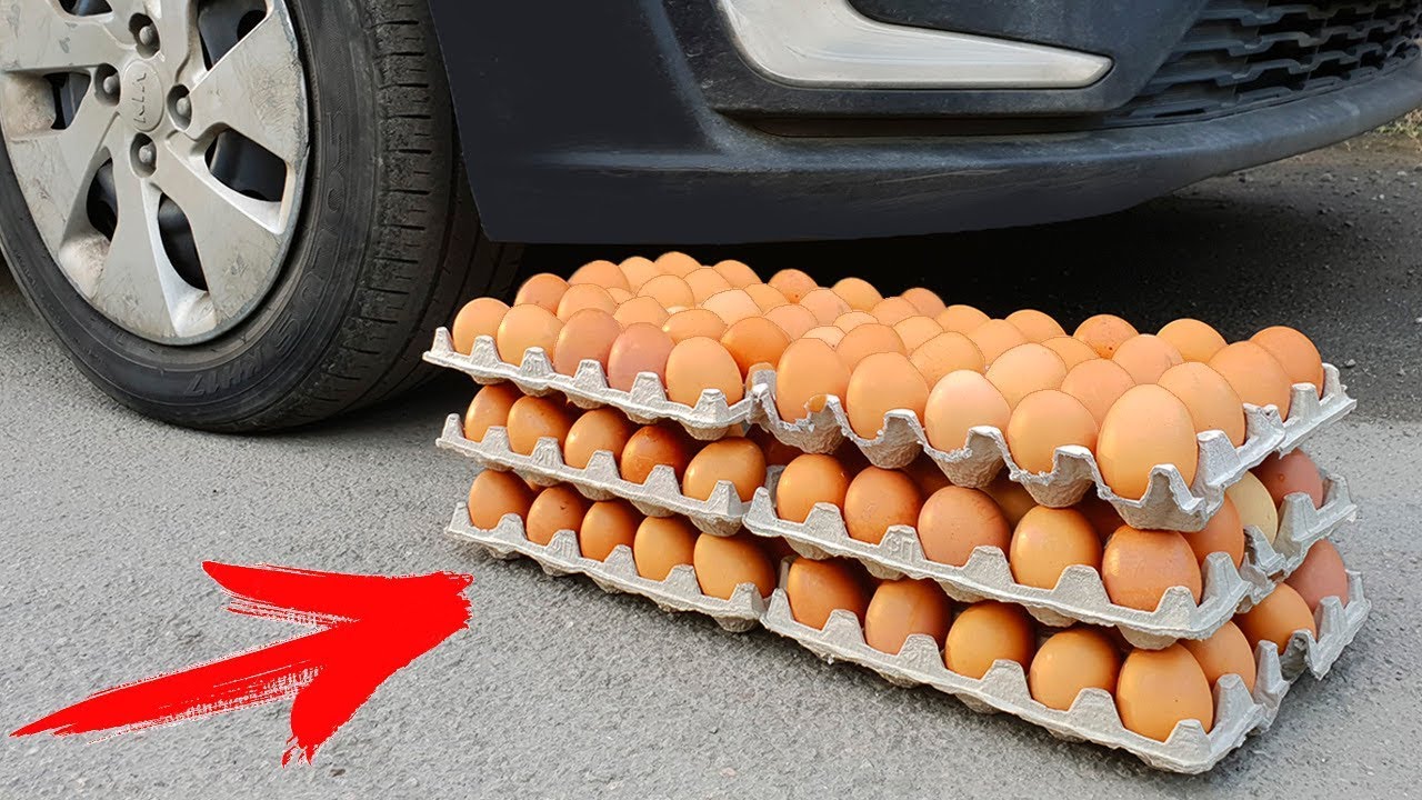 Experiment Car Vs 100 Eggs