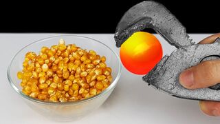 Experiment: Glowing 1000 Degree Metal Ball Vs Popcorn