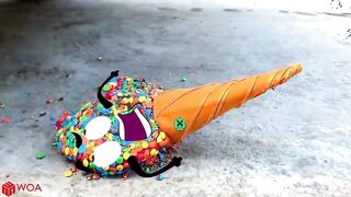 Experiment Car vs M&M Icecream Toy, Candy Mentos| Crushing Crunchy & Soft Things by Car- Woa Doodles
