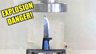 How Strong are different Knife Blade Materials? Stainless Vs. High Carbon | Hydraulic Press Test!