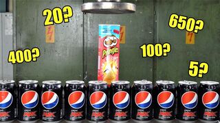 How Many Soda Cans Can You Fit in Pringles Can with Hydraulic Press?