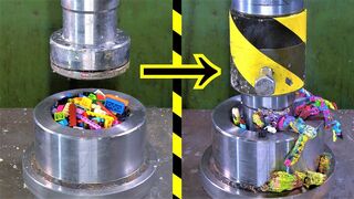 Pressing Lego Bricks Through Small Holes with Hydraulic Press | in 4K