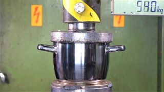 Crushing Cooking Pots with Hydraulic Press