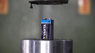 How Strong Are Batteries? Empty Vs. Full | Hydraulic Press Test!