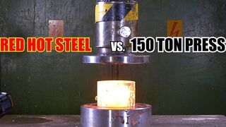 Crushing and Slicing Red Hot Steel with Hydraulic Press