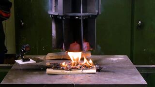 Crushing and Slicing Red Hot Steel with Hydraulic Press