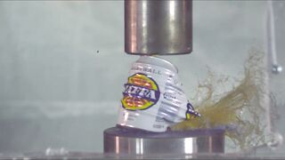 SUPER SLOW MOTION: Soda can and bottles vs. hydraulic press