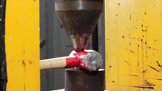 Hydraulic press challenges extreme steel sheep anvil and big steel hammer