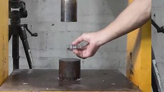 Hydraulic press challenges extreme steel sheep anvil and big steel hammer