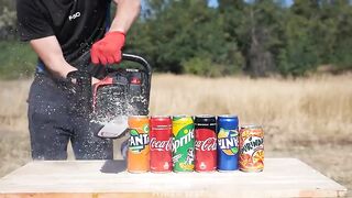 Experiment: Chainsaw vs Coca Cola, Fanta, Pepsi, Mirinda, Sprite