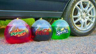 EXPERIMENT: Car vs Balloons of Cola, Mirinda, Sprite