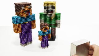 Minecraft NOOB Family Vs Monster Magnets | Make NOOB Family with Magnetic Balls