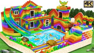 Most Creative - Build Survival House With Playground & Fish Pool From Magnet Ball | Magnet Creative