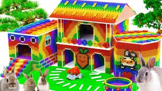 DIY - Build Rainbow Mud House And Playground For Cute Rabbit From Magnetic Balls ( Satisfying )