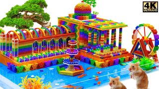ASMR Satisfying | Build Amazing Waterwheel Temple Have Fish Pond For Pets From Magnetic Balls