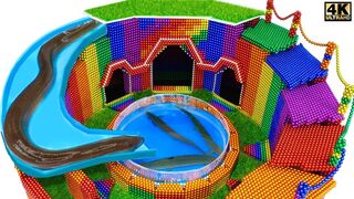 Build Water Slide Swimming Pool Around Secret Underground Village From Magnetic Balls ( Satisfying )