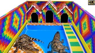 Build Swimming Pool Crocodile Around The Secret Underground House From Magnetic Balls ( Satisfying )